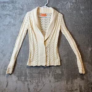 Vintage Hollister Y2K Women's Cream‎ Snap Cardigan Size Medium 100% Cotton